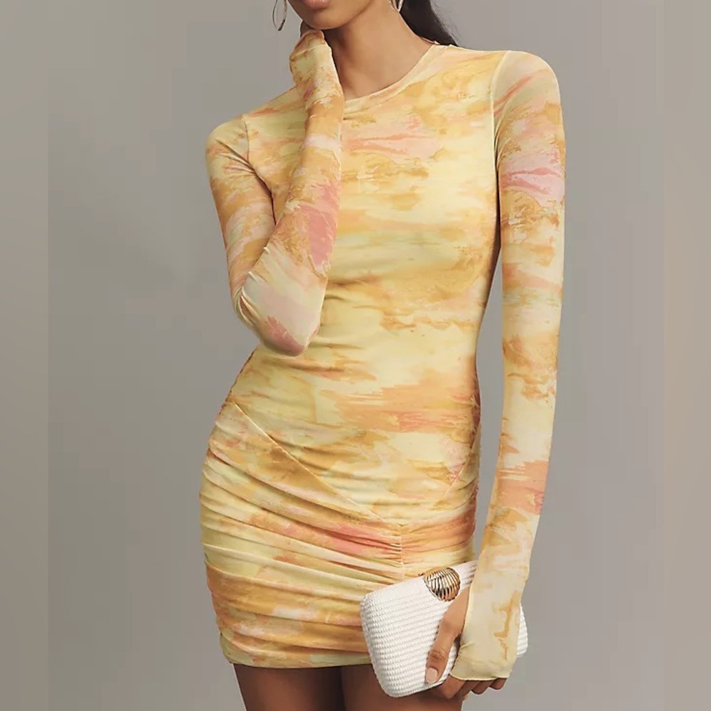 AFRM Mirza Mini Dress in Acid Yellow Marble